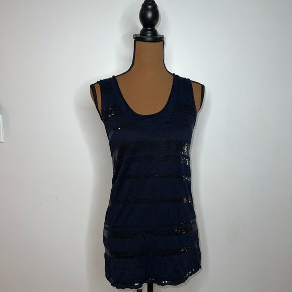 Banana Republic, Navy Blue Front Sequin Striped Long Tank, Women’s Small - Picture 12 of 13